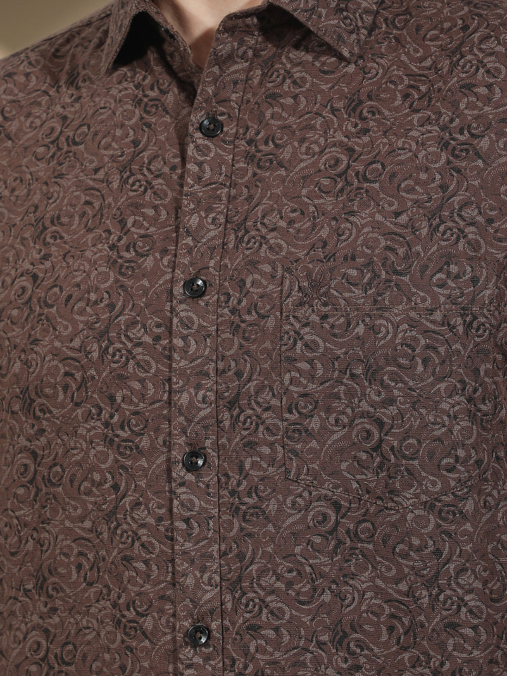 Brown Printed Linen Shirt