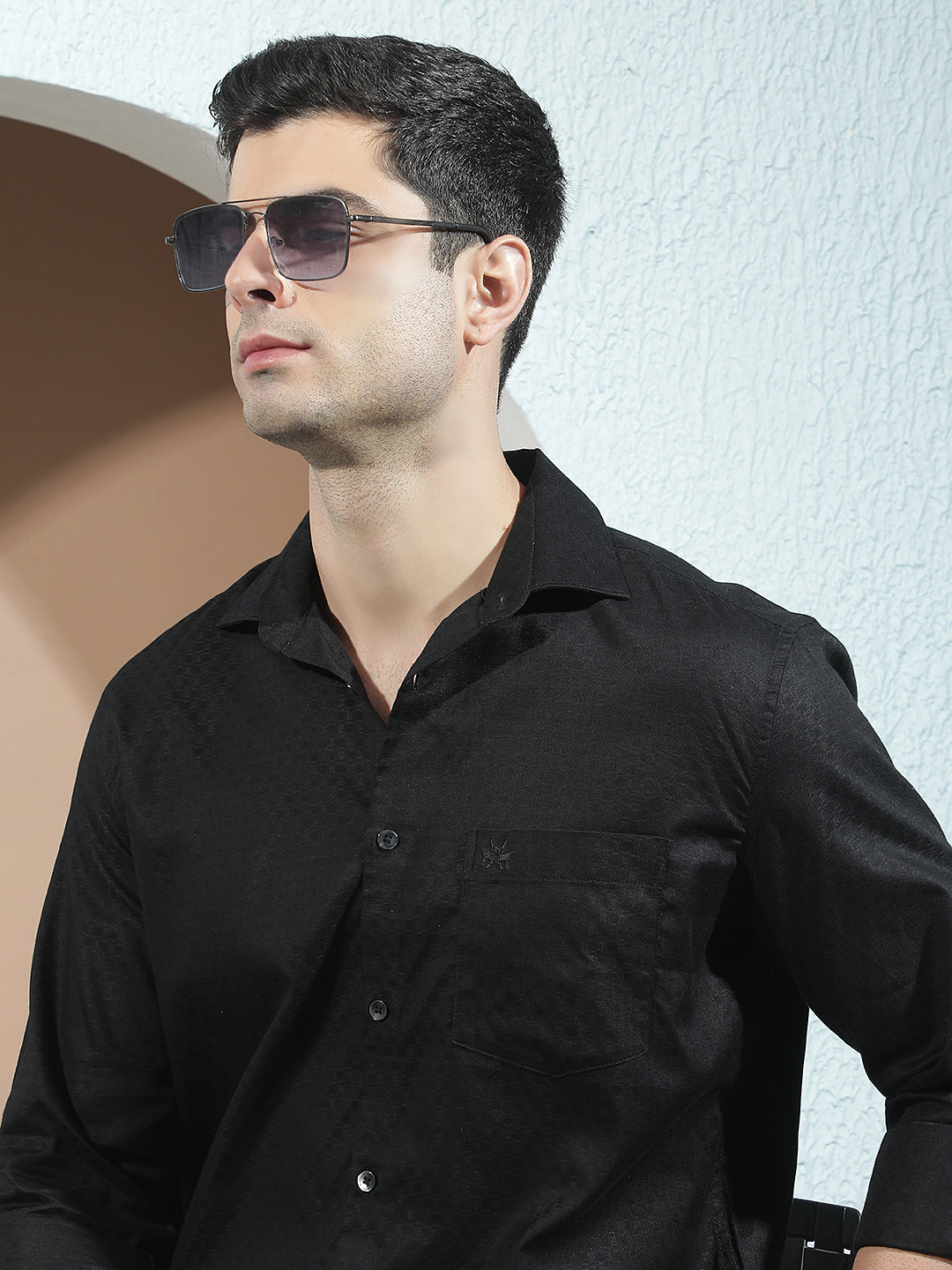Structured Obsidian Black Jacquard Shirt