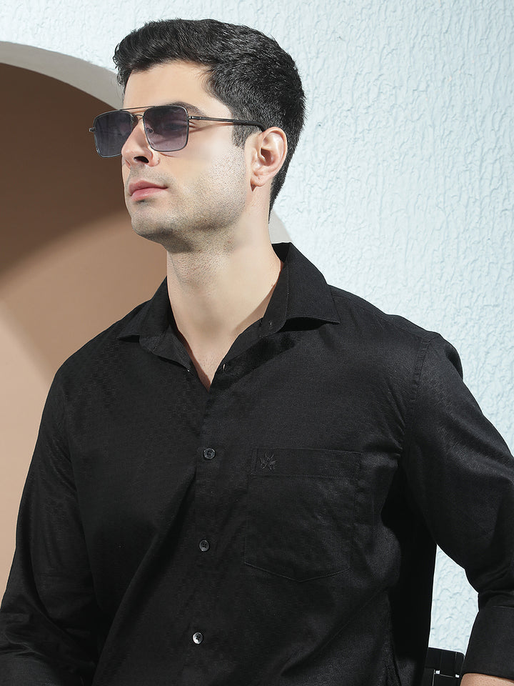 Structured Obsidian Black Jacquard Shirt