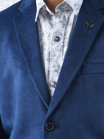 Blue Jacquard Single Breasted Blazer