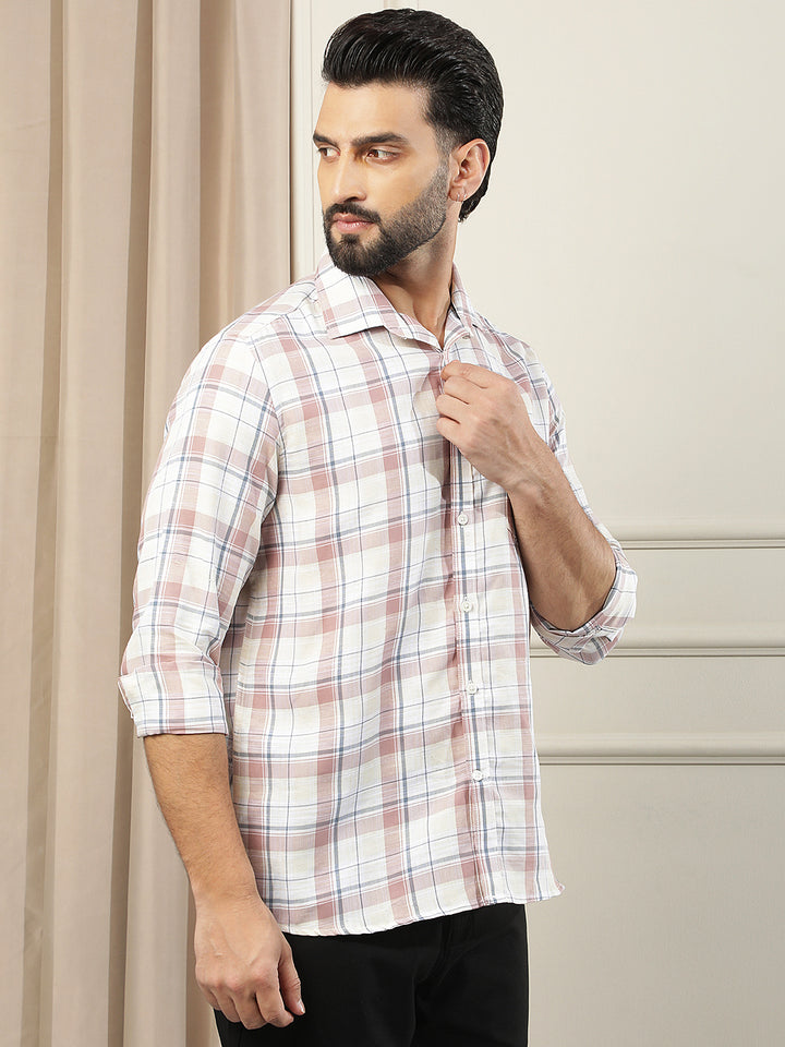 Peach Checked Linen Shirt
