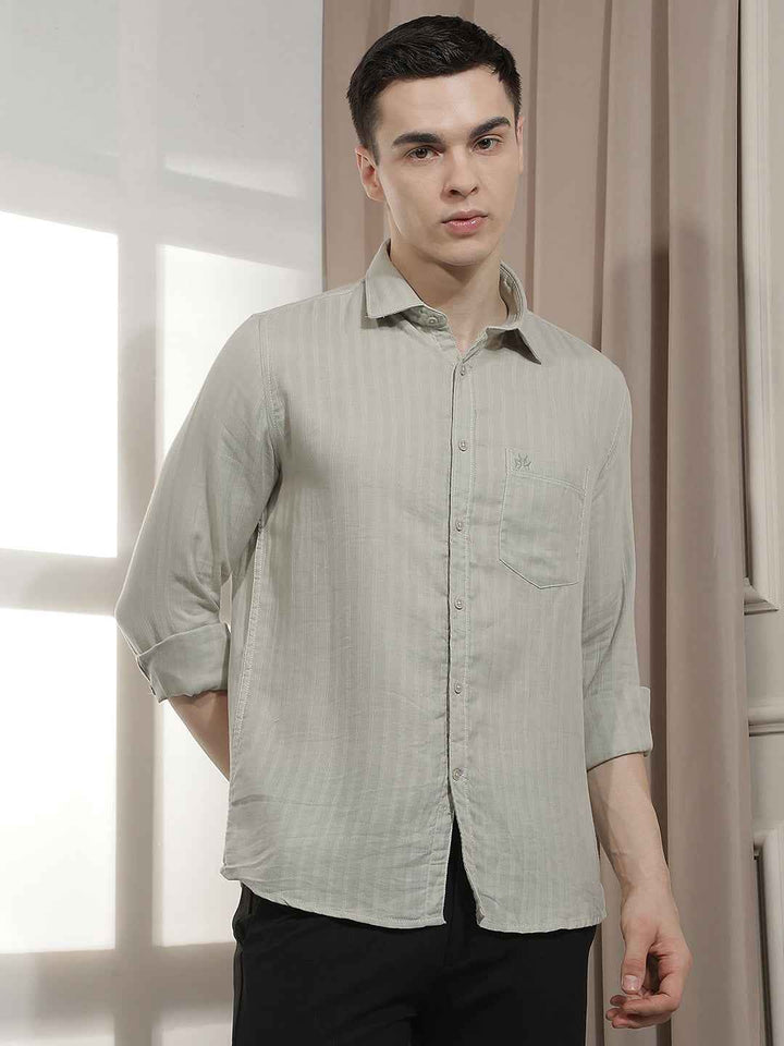 Green Vertical Stripes Shirt