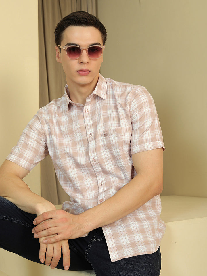 Peach Checked 100% Cotton Shirt