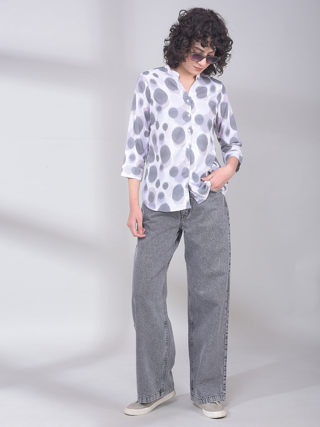 Grey 100% Cotton Wide-Leg Jeans