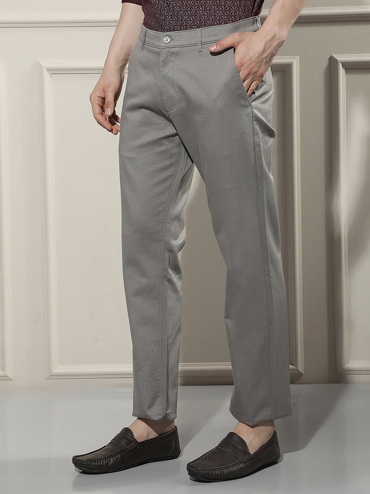 Grey Micro Textured Print Trousers