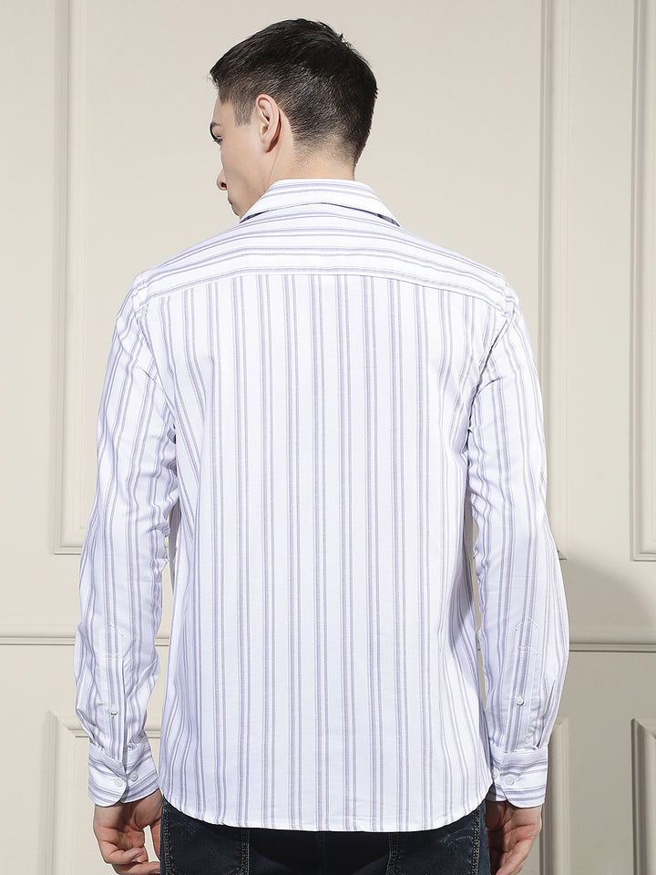 Purple Vertical Stripes 100% Cotton Shirt
