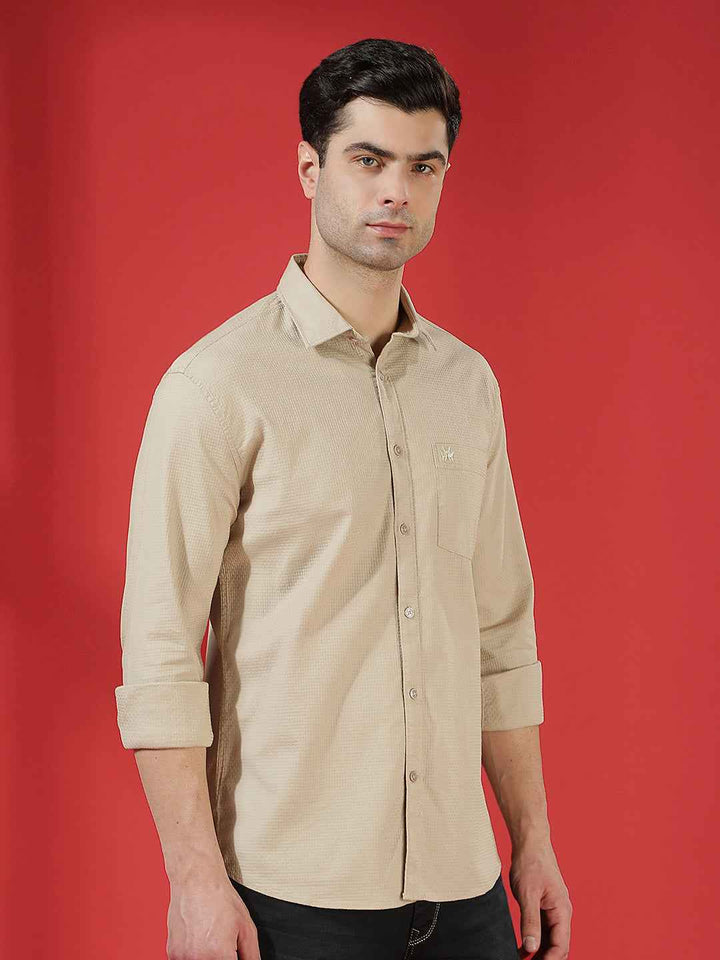 Beige Textured Minimalist Shirt