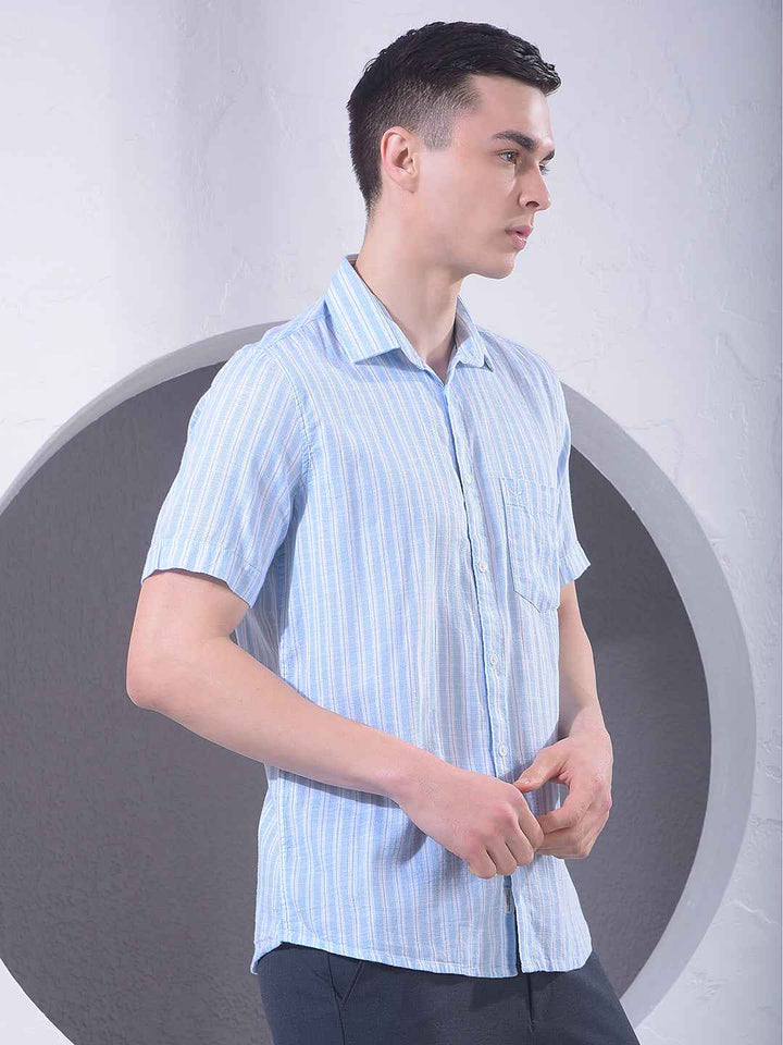 Blue Vertical Striped 100% Cotton Shirt