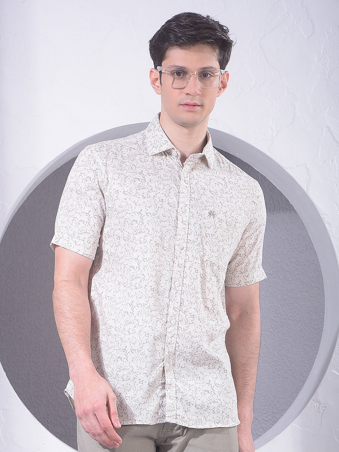 Beige Printed Linen Shirt