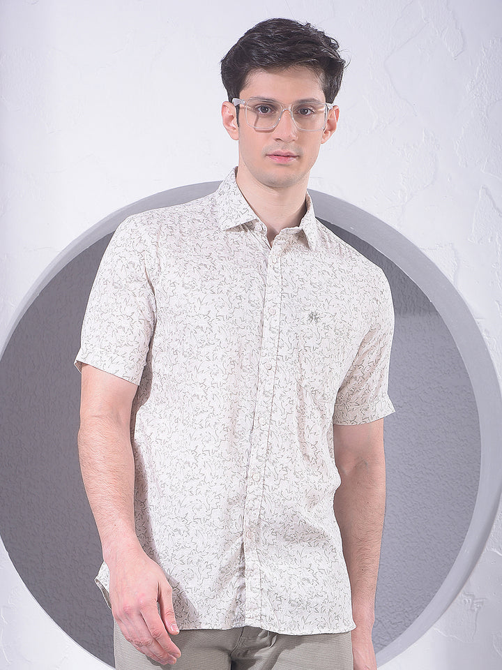 Beige Printed Linen Shirt