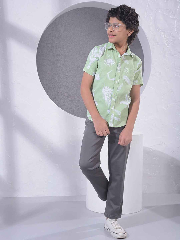 Green Floral Print 100% Cotton Shirt