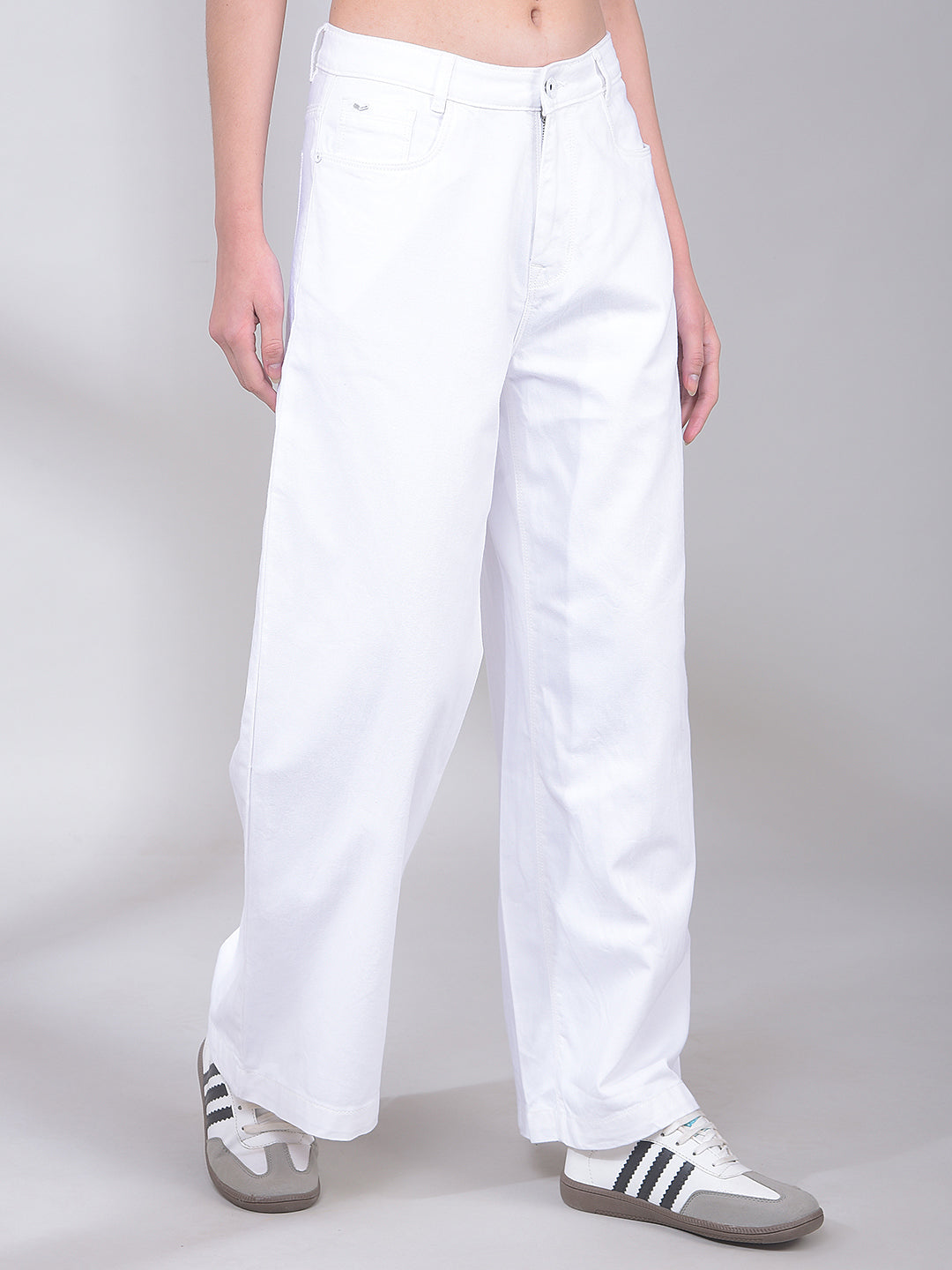 White 100% Cotton Wide-Leg Jeans
