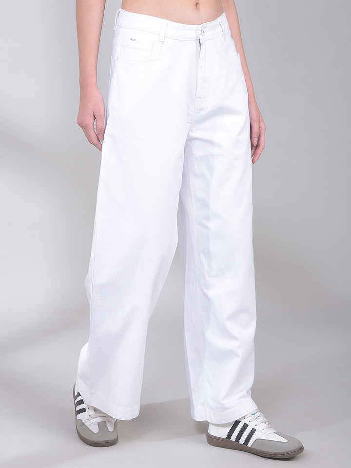 White 100% Cotton Wide-Leg Jeans