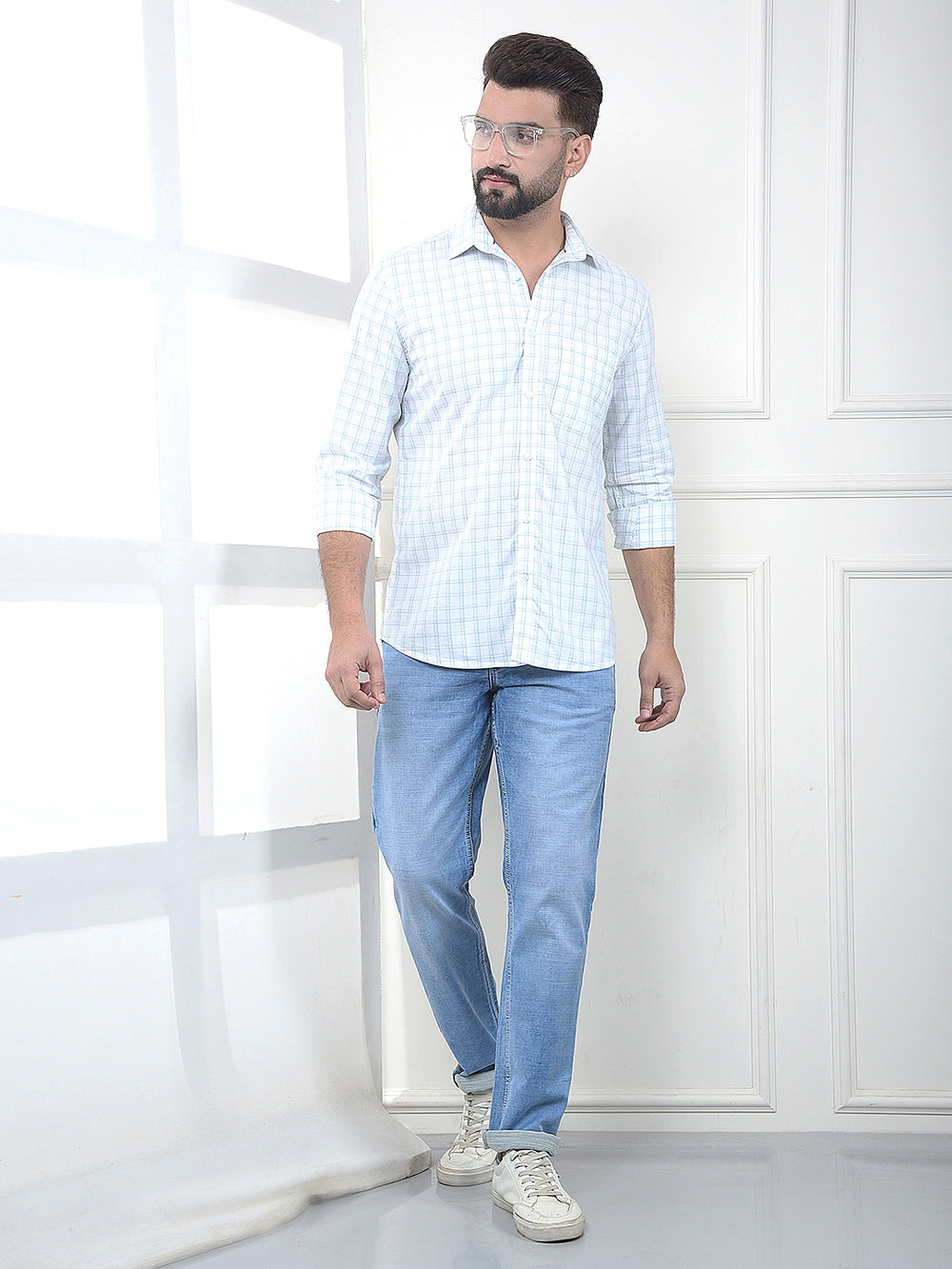 Pinnacle Mint Checked 100% Cotton Shirt