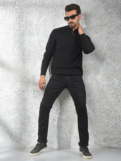 Black Jacquard 100% Cotton Sweater