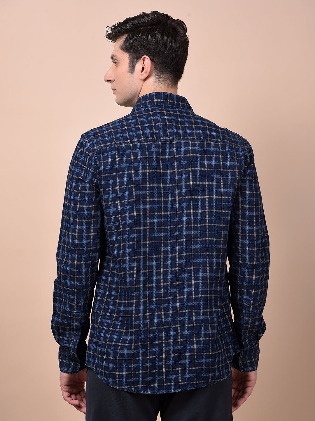 Navy Blue Checked Shirt