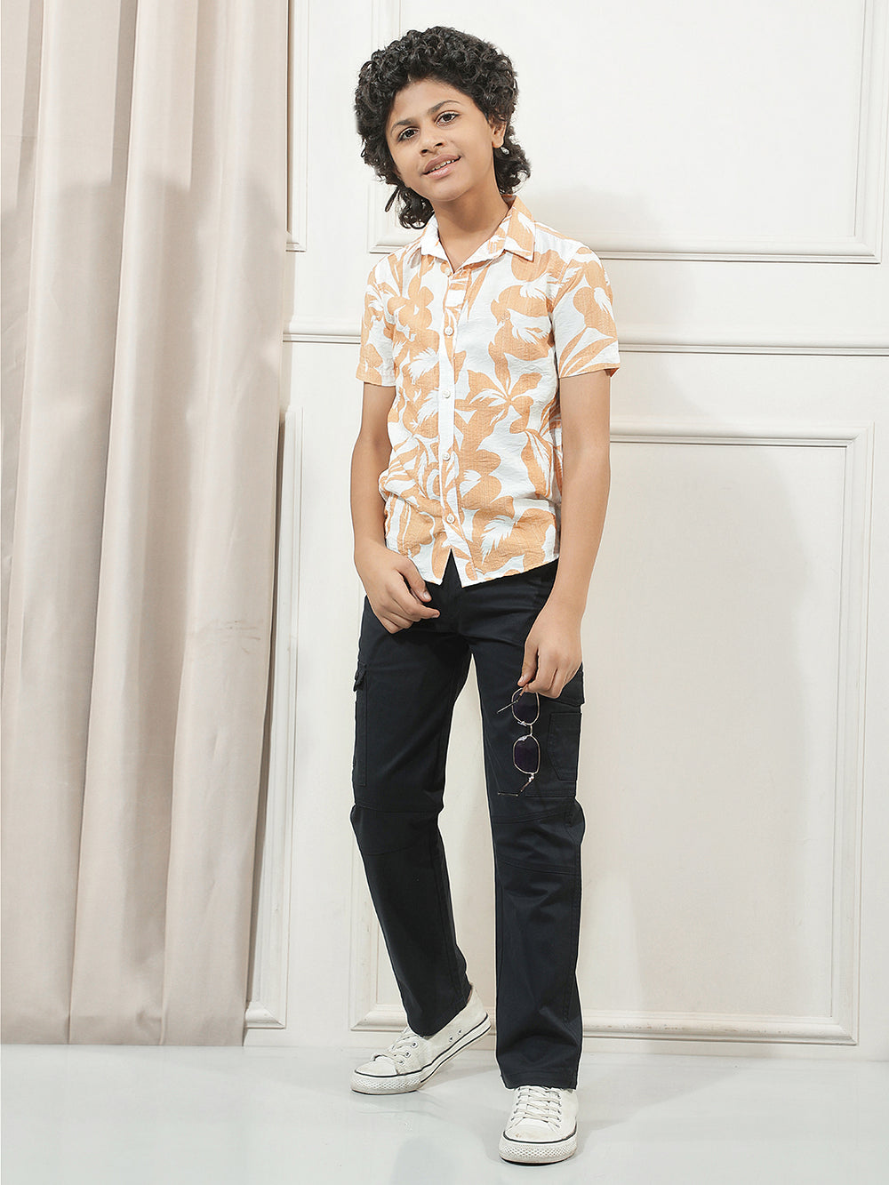Orange Floral Print Shirt