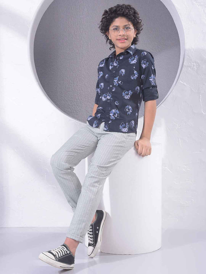 Navy Blue Floral Print Shirt