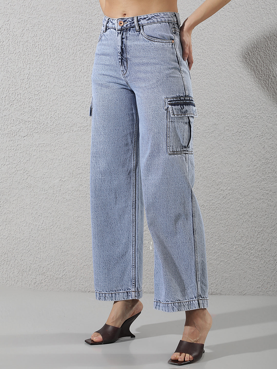 Blue 100% Cotton Cargo Jeans
