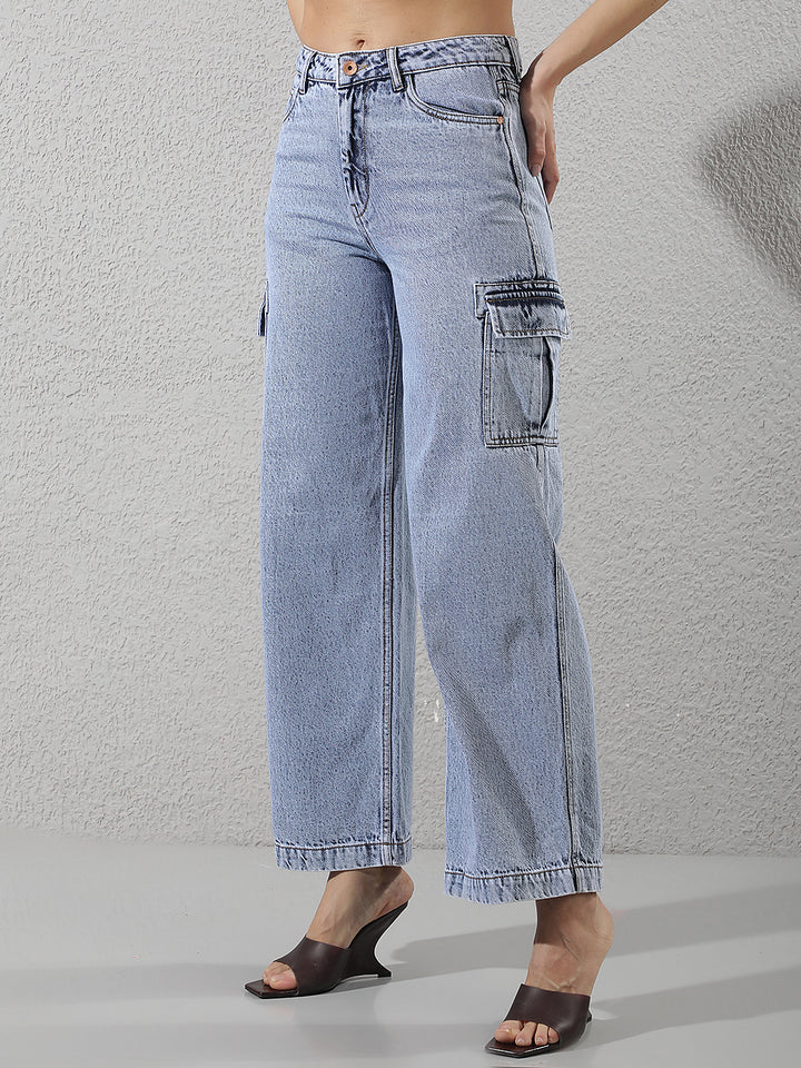 Blue 100% Cotton Cargo Jeans