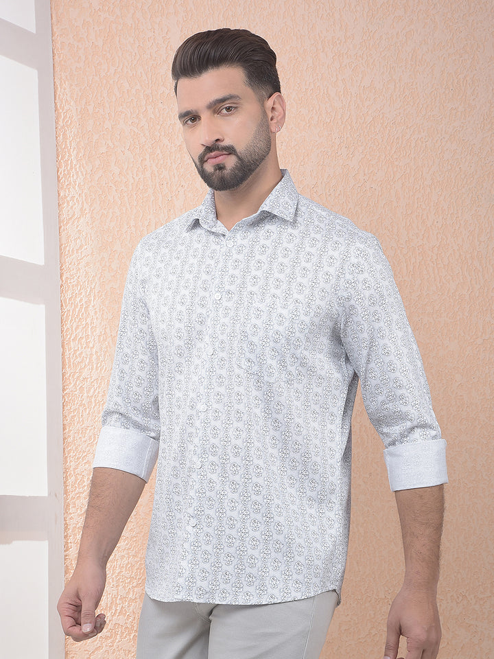 White Subtle Print Easy Wear Shirt