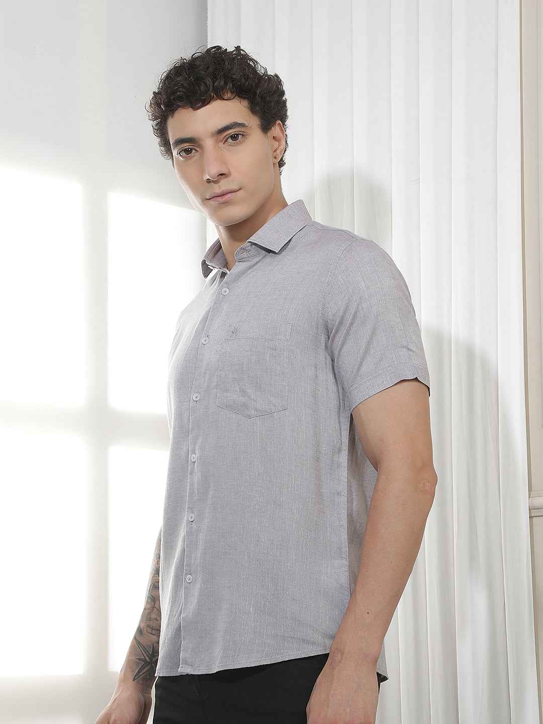 Classic Grey Casual Linen Shirt