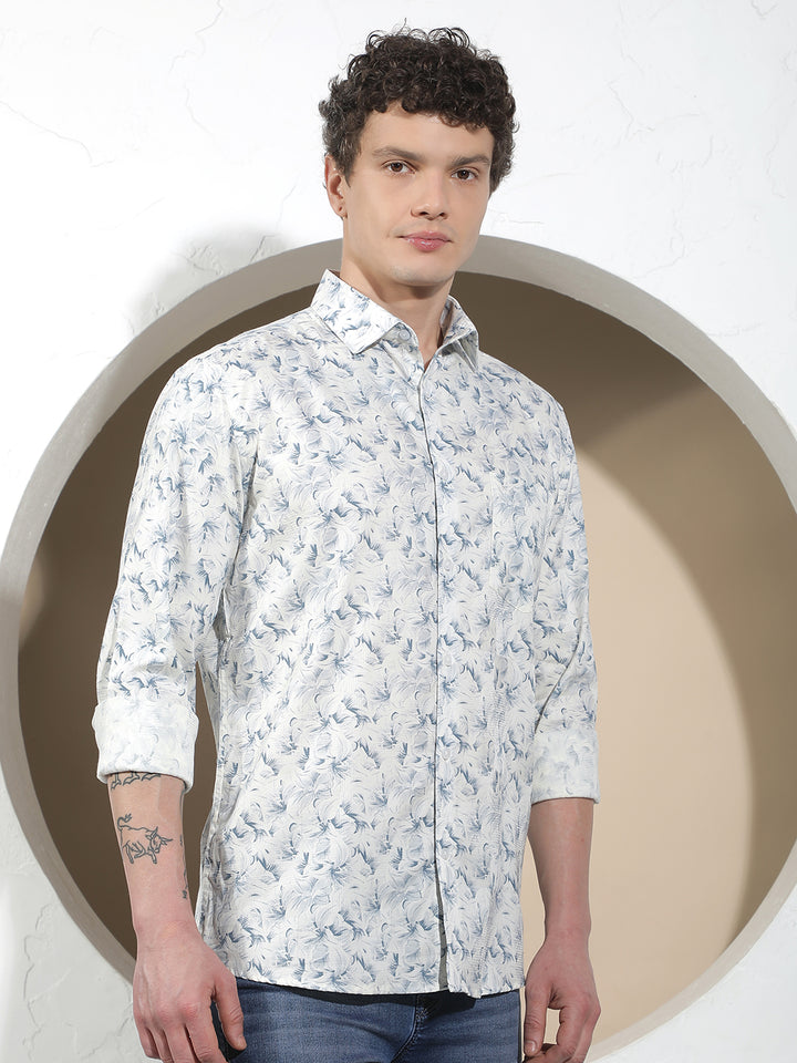 Blue Floral Print 100% Cotton Shirt