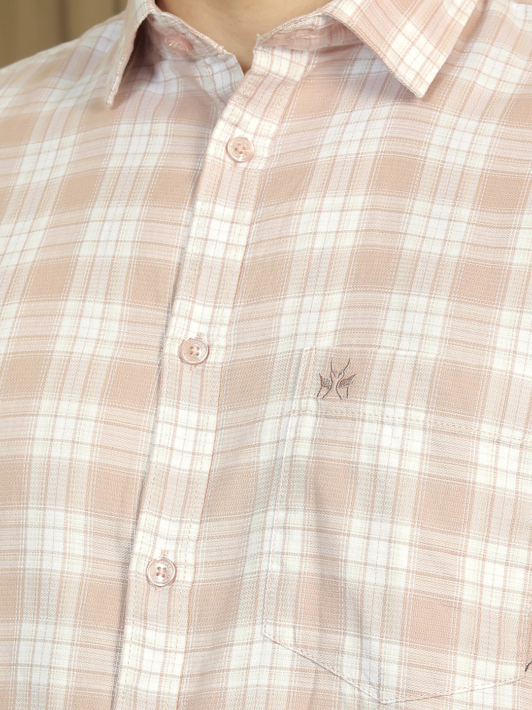 Peach Checked 100% Cotton Shirt