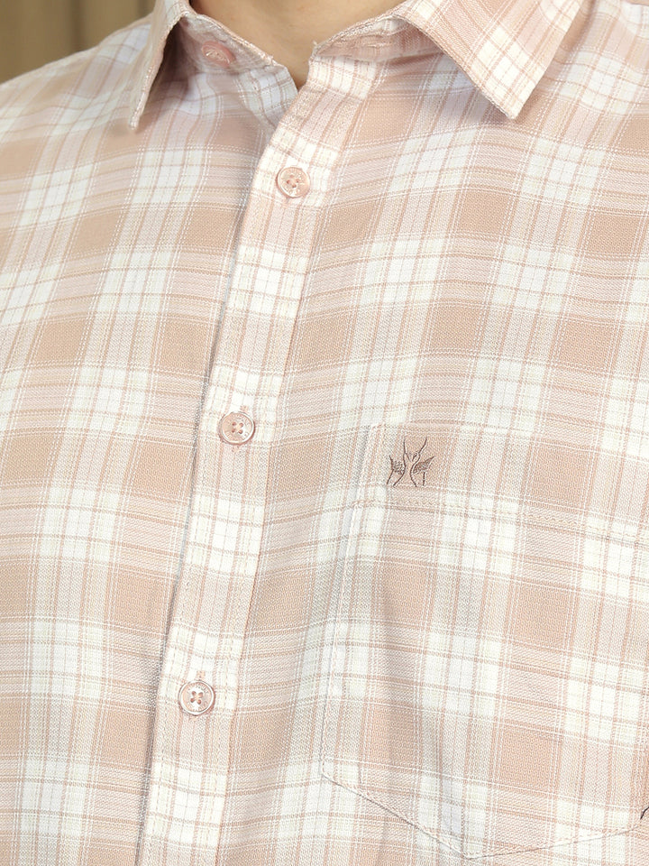 Peach Checked 100% Cotton Shirt