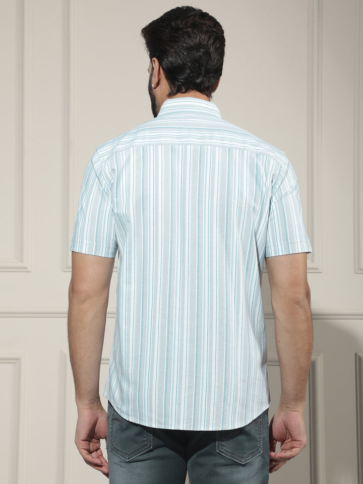 Green Vertical Striped 100% Cotton Shirt