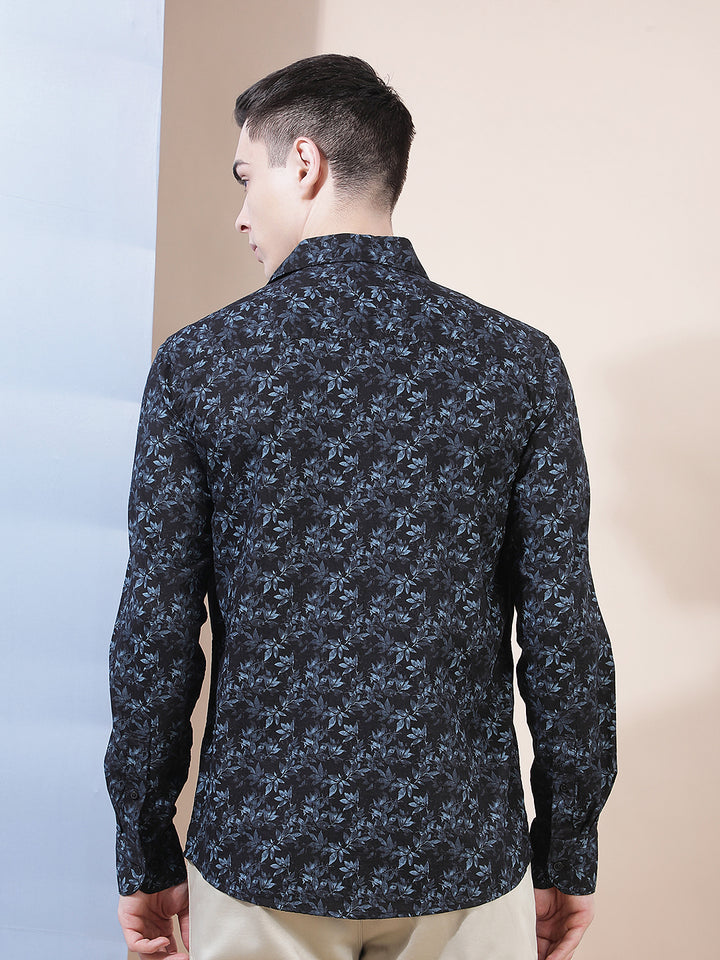 Navy Blue Floral Print Shirt