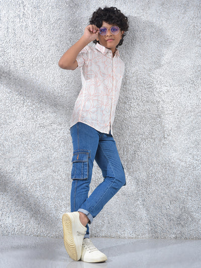 White Floral Print 100% Cotton Shirt-Boys Shirts-Crimsoune Club