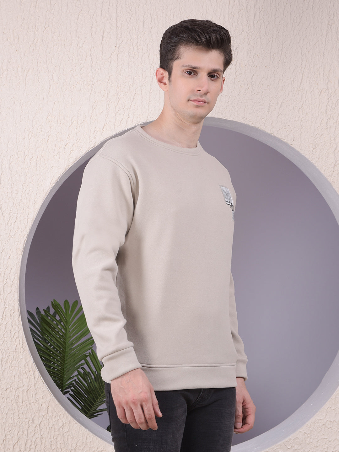 Beige Graphic Print Sweatshirt