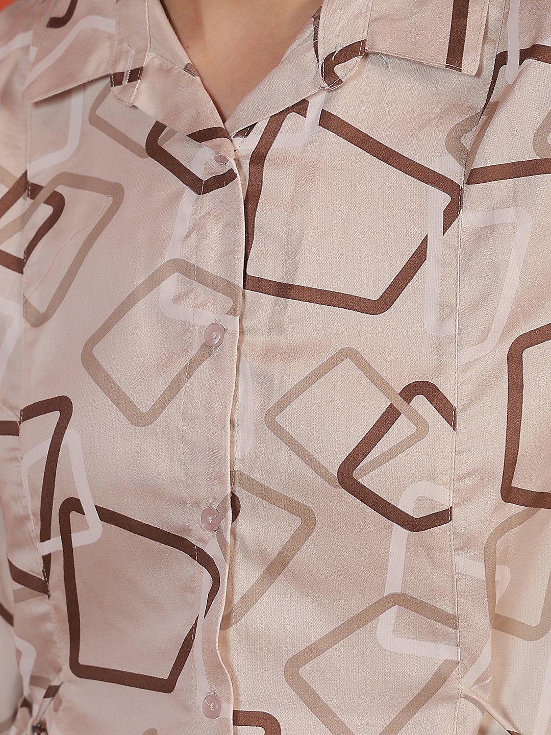 Beige Geometric Print Modal Shirt