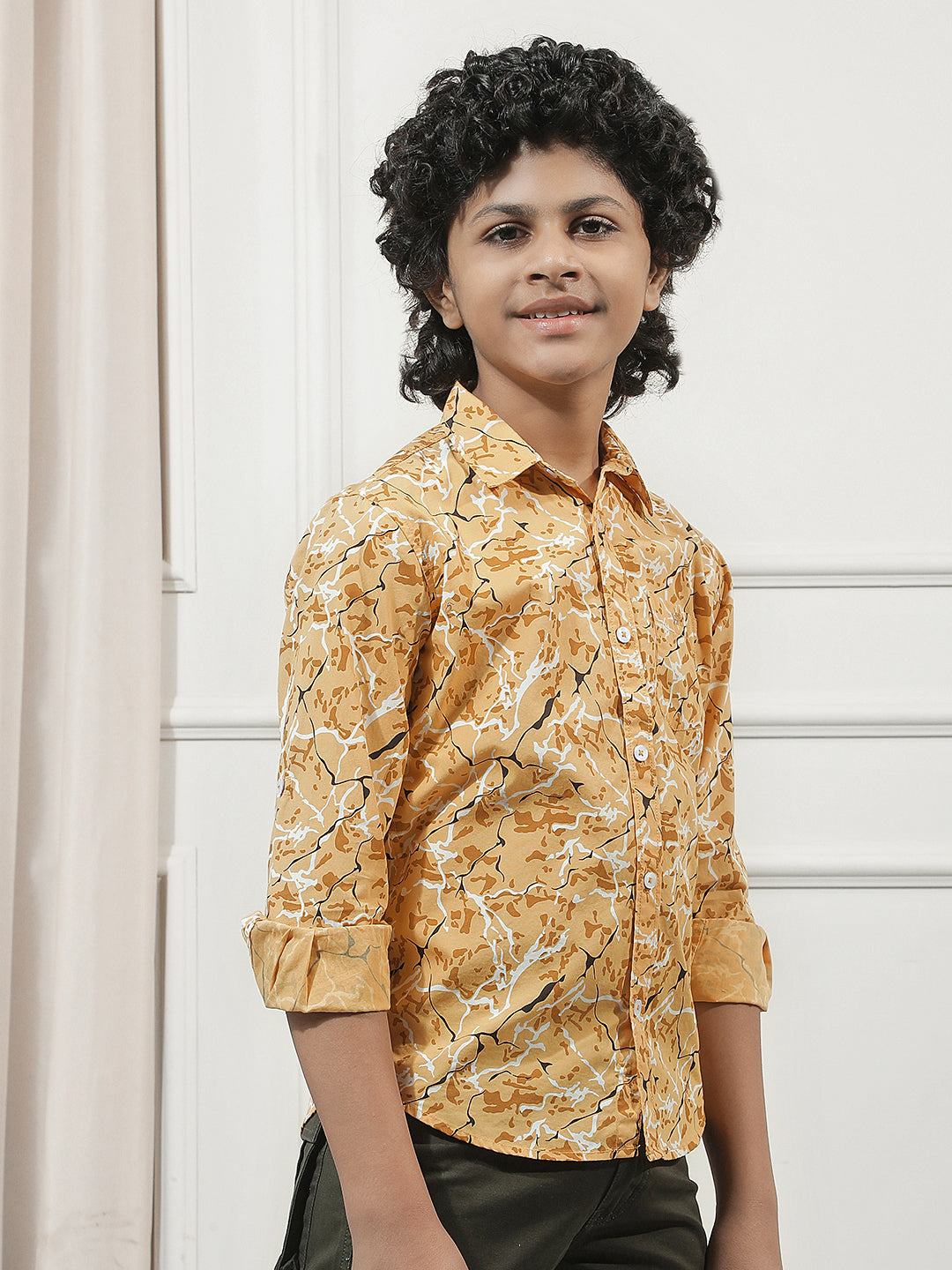 Yellow 100% Cotton Camouflage Print Shirt