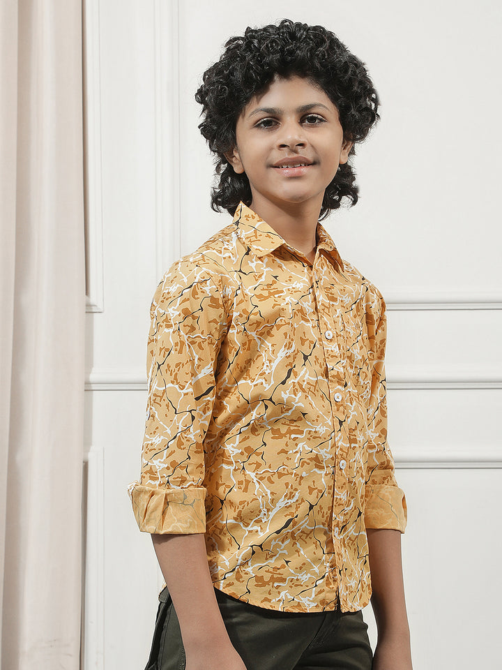 Yellow 100% Cotton Camouflage Print Shirt