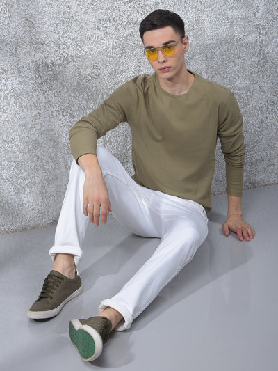 Olive Textured Knit Sweatshirt