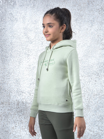 Green Graphic Print Hooded Neck Knitted Sweatshirt