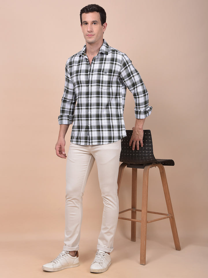 Olive Checked 100% Cotton Shirt