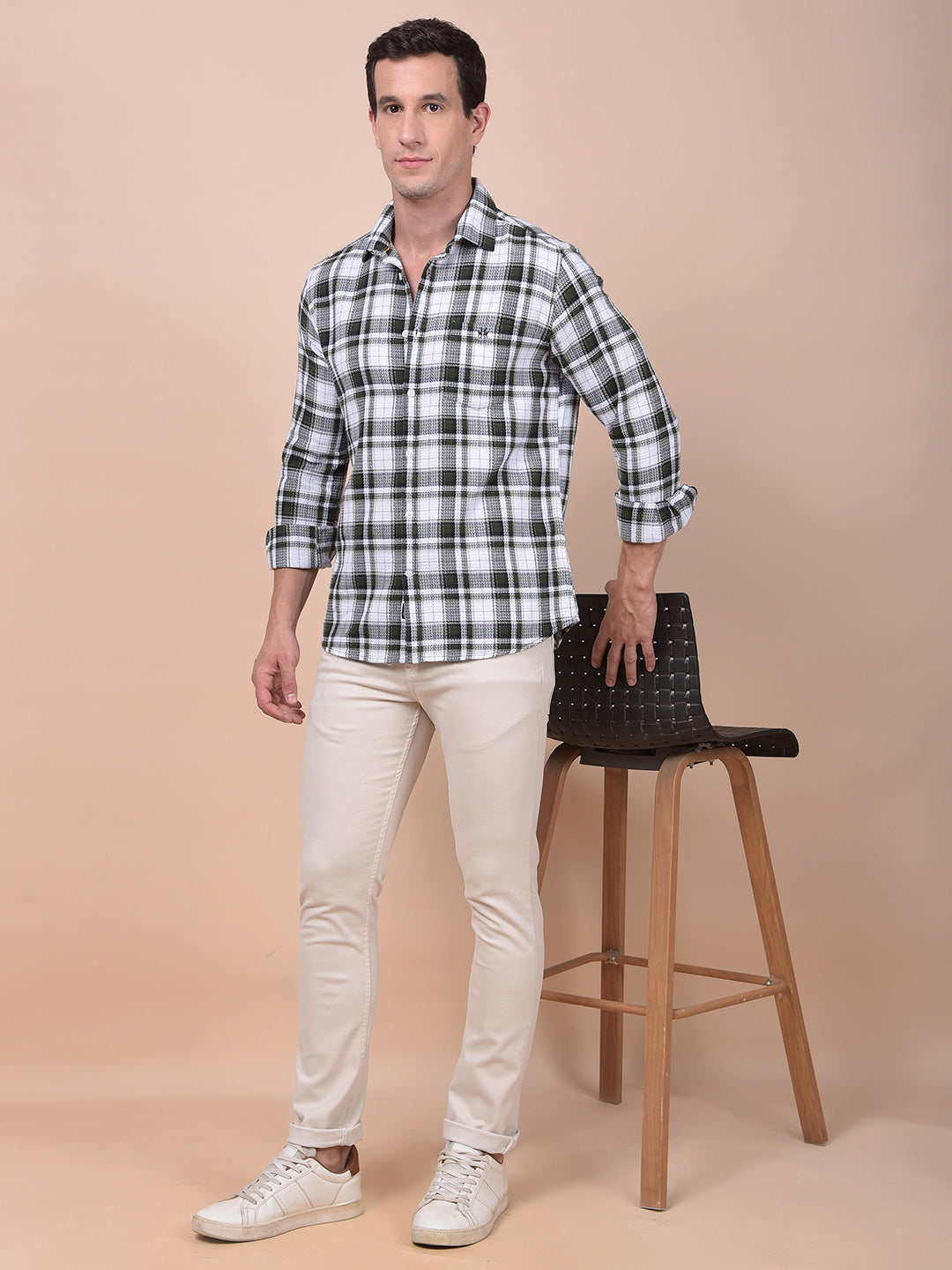 Olive Checked 100% Cotton Shirt
