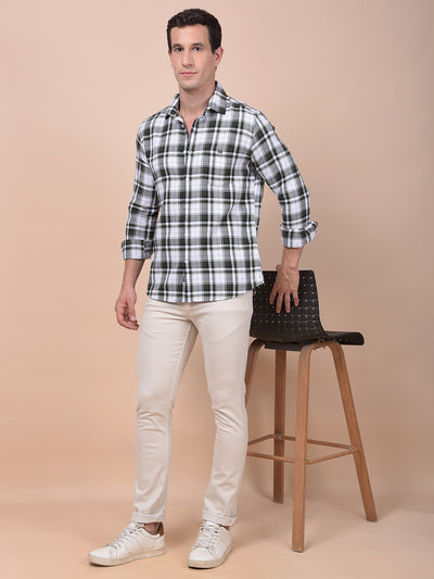 Olive Checked 100% Cotton Shirt