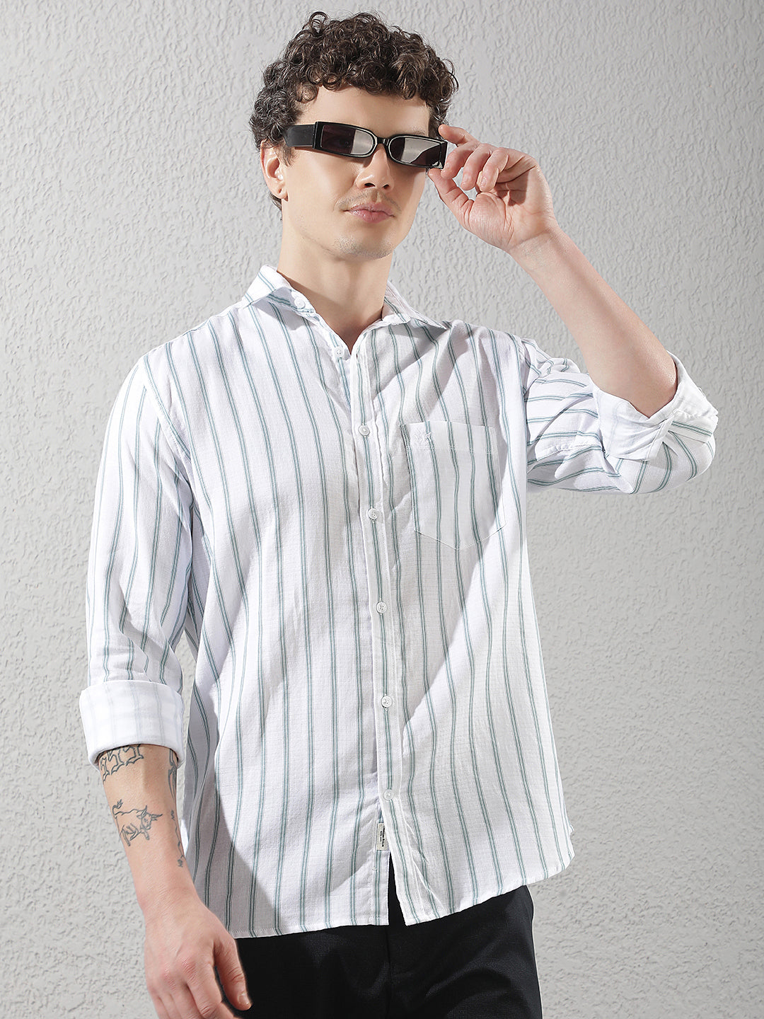 Mint Green 100% Cotton Verical Stripes Shirt