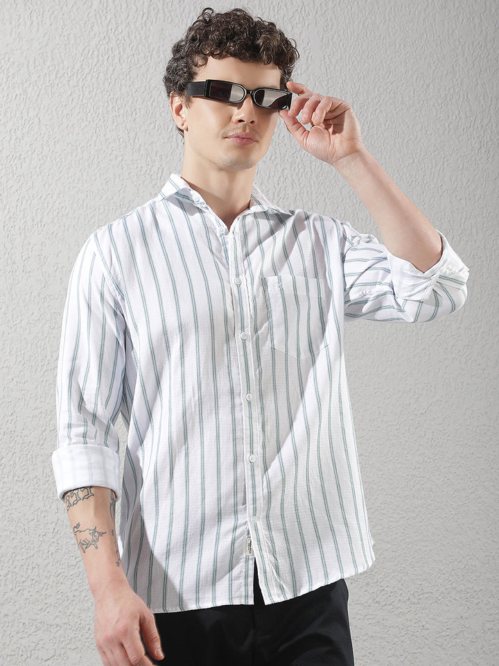 Mint Green 100% Cotton Verical Stripes Shirt