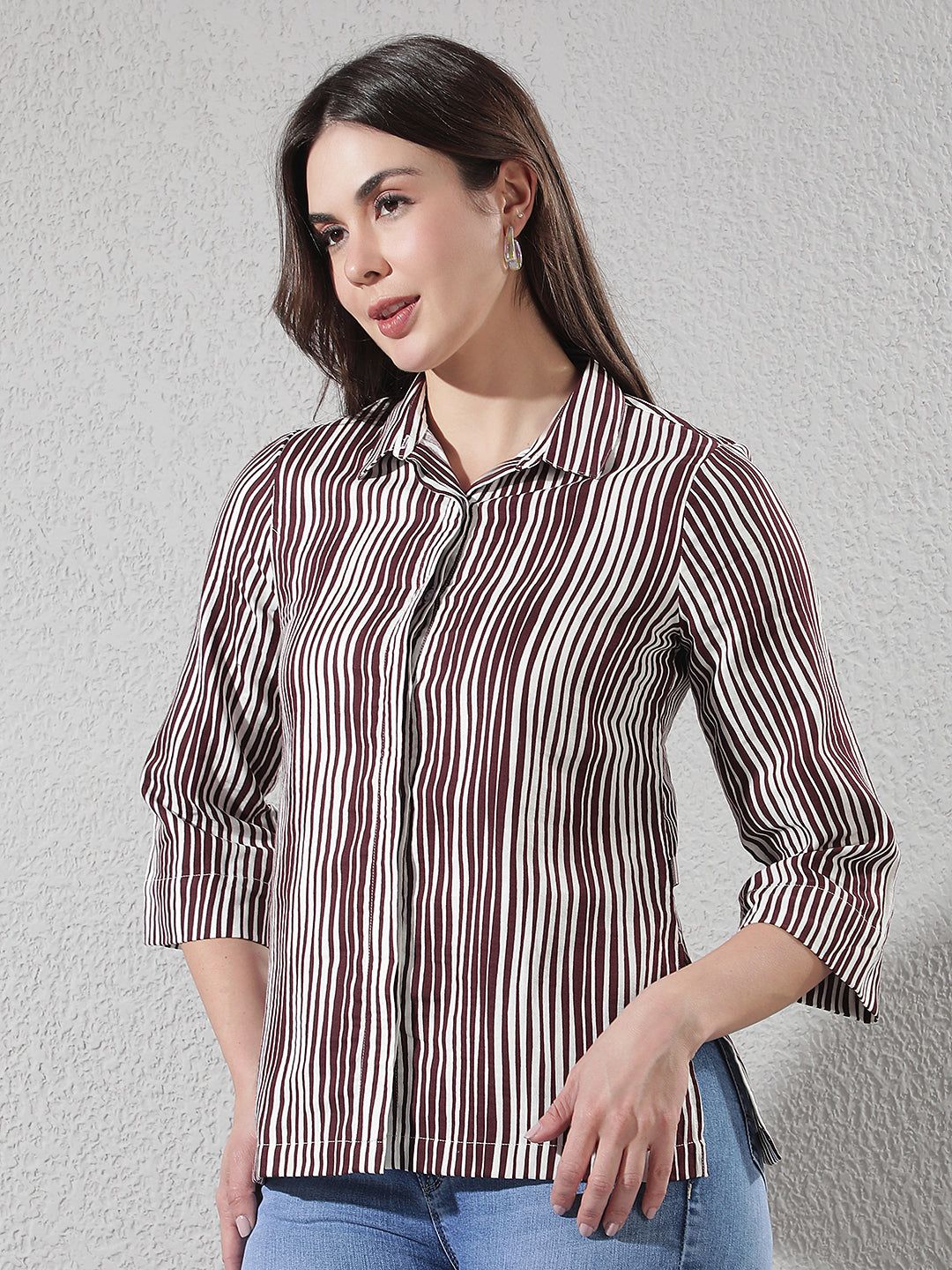 Maroon Vertical Striped 100% Cotton Shirt