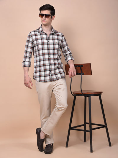 Brown Checked 100% Cotton Shirt
