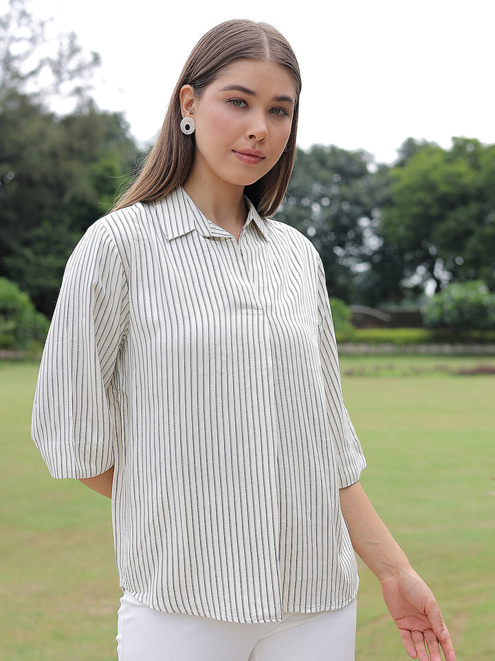White Vertical Stripes Top