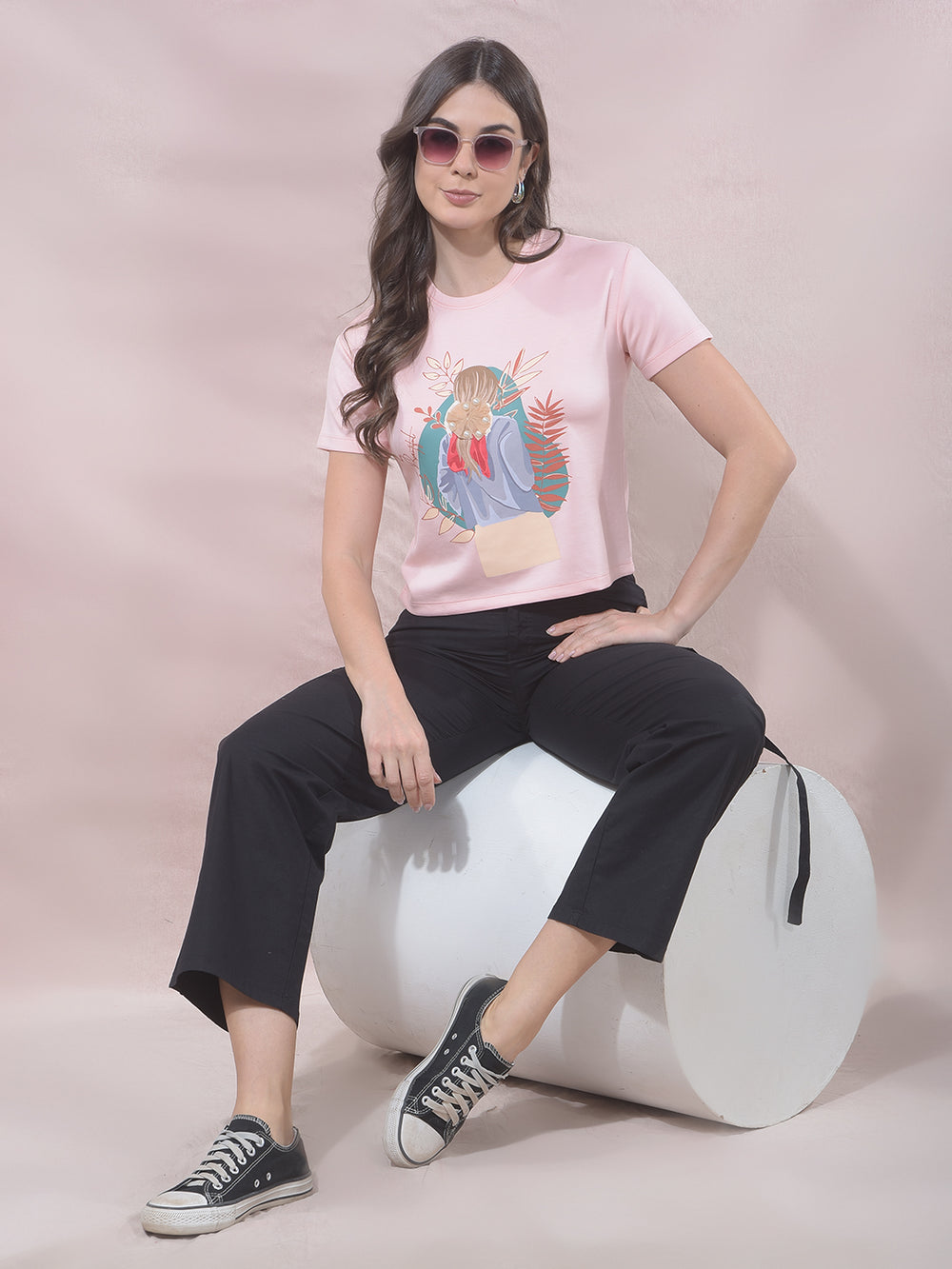 BlazeRose Pink Graphic Embellished T-Shirt