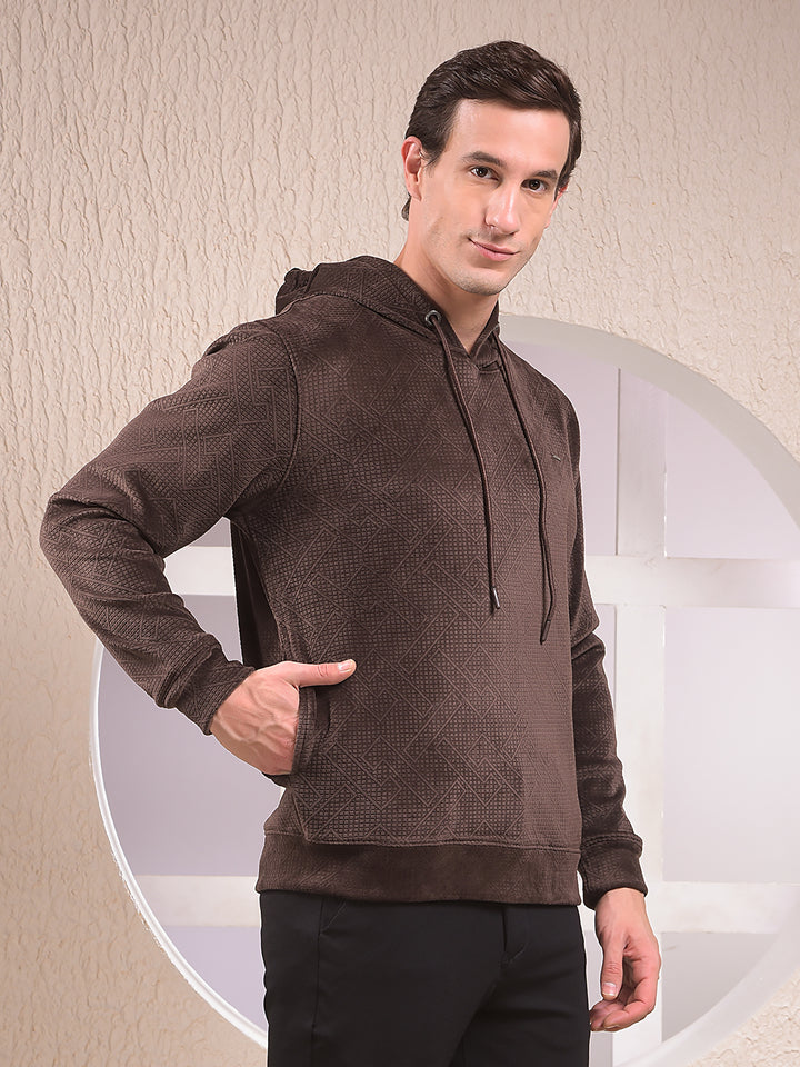 Brown Jacquard Hooded Neck Sweatshirt