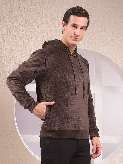 Brown Jacquard Hooded Neck Sweatshirt