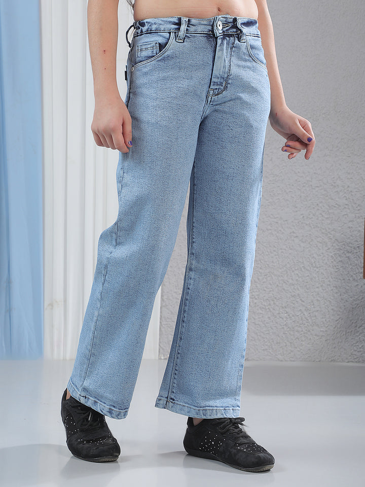 Blue Wide Leg Stretchable Jeans